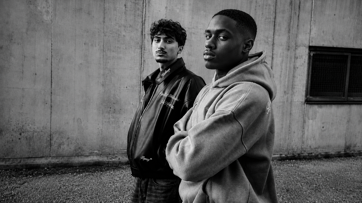 Two men looking directly at the camera with a stern, serious expression.